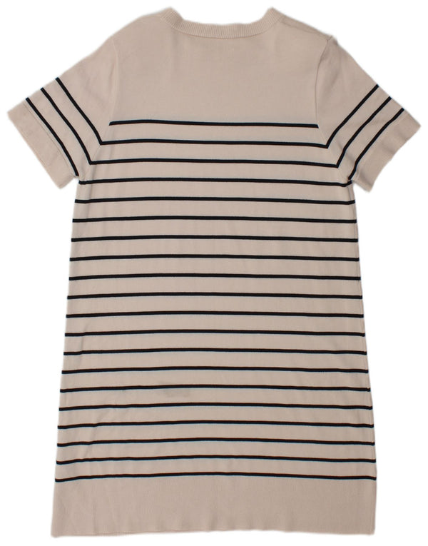 Zara Womens Short Sleeves Jumper Dress UK 16 Large Beige Striped Viscose