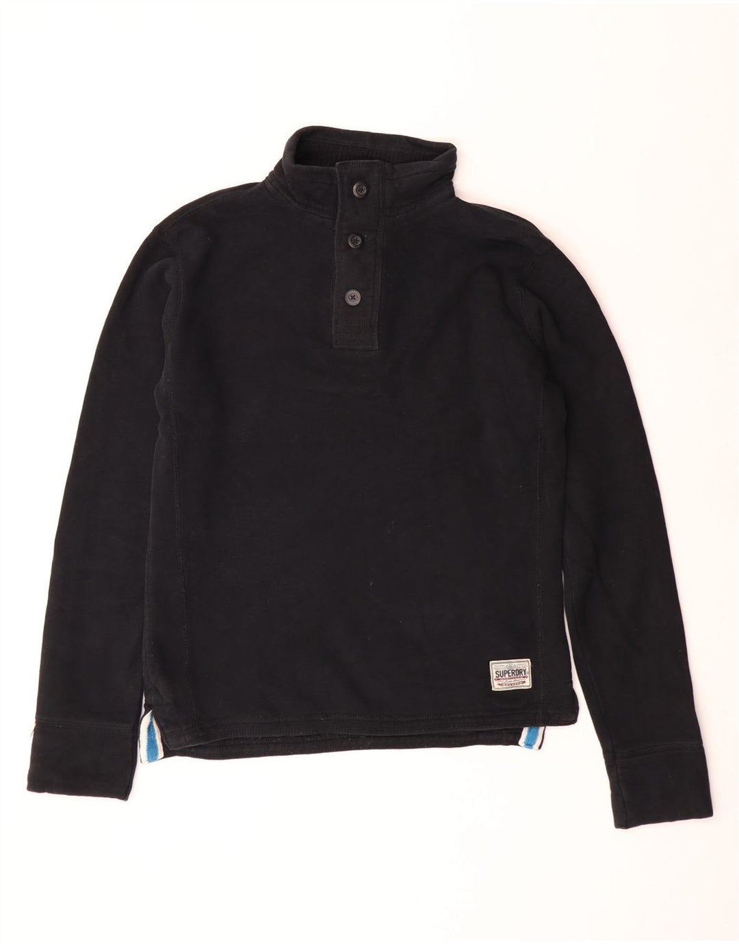 Superdry Sweat-shirt à col boutonné pour hommes, grand coton noir