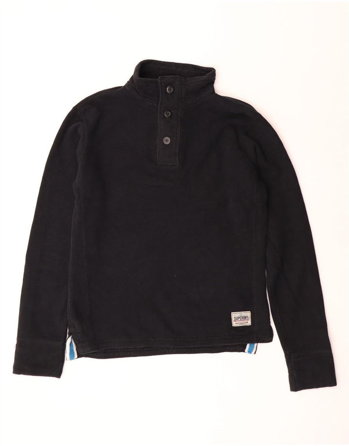 Superdry Sweat-shirt à col boutonné pour hommes, grand coton noir