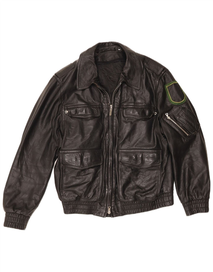 Veste en cuir homme vintage EU 48 Cuir noir moyen