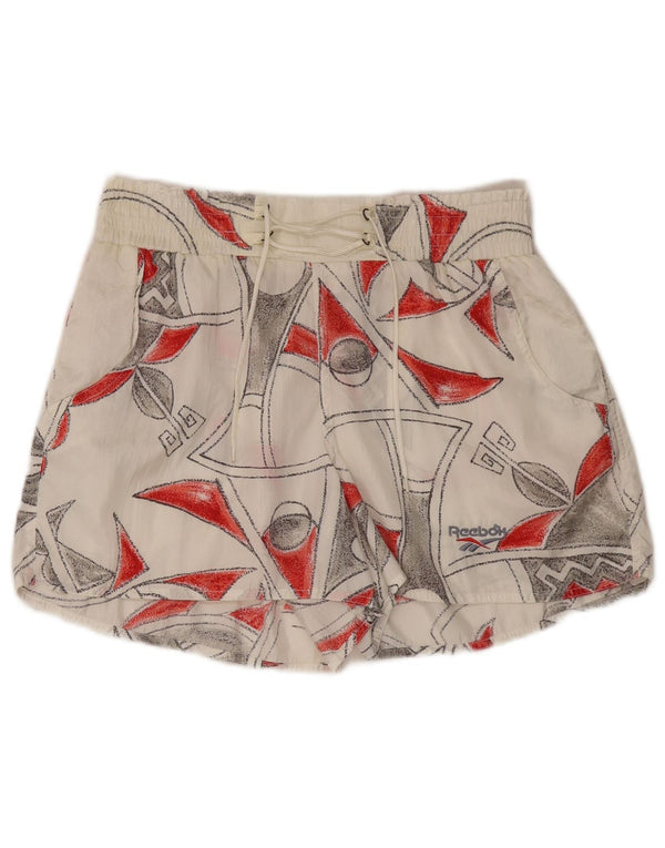 REEBOK Short de Bain Femme UK 10 Petit Nylon Géométrique Blanc