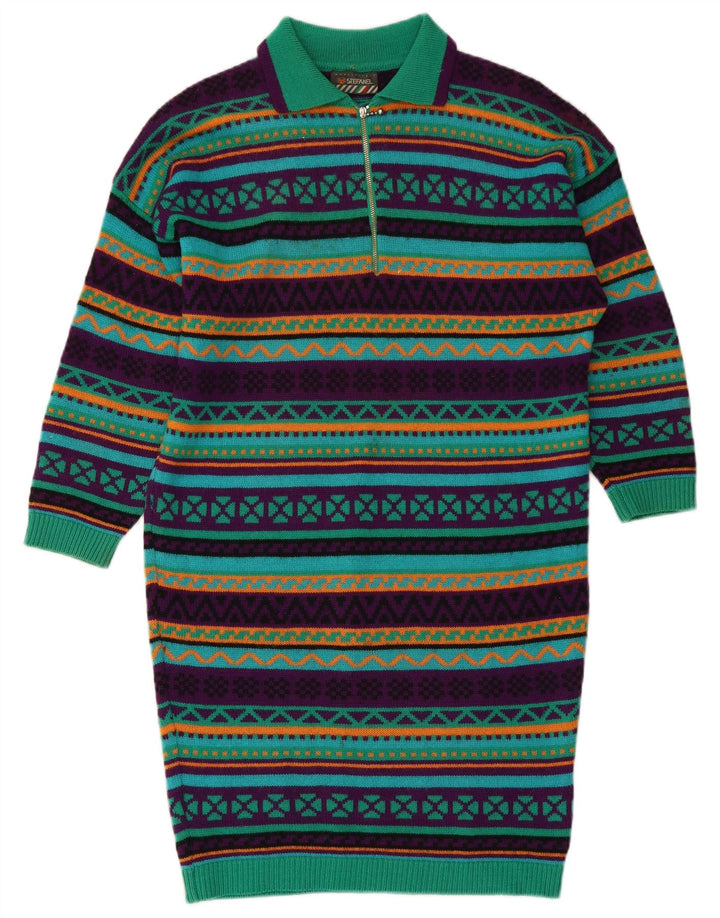 STEFANEL Robe polo en tricot à manches longues pour femme UK 14 Vert moyen géométrique