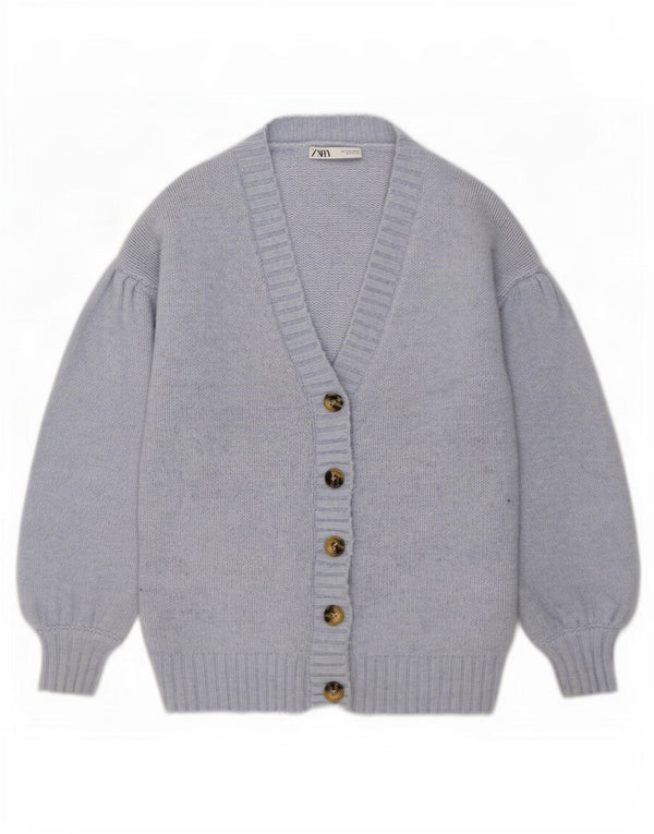 Zara Cardigan surdimensionné pour femme UK 10 Petit Bleu Polyester