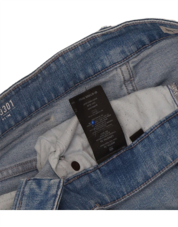G-Star Homme 3301 Jean Slim effet vieilli W34 L34 Bleu Coton