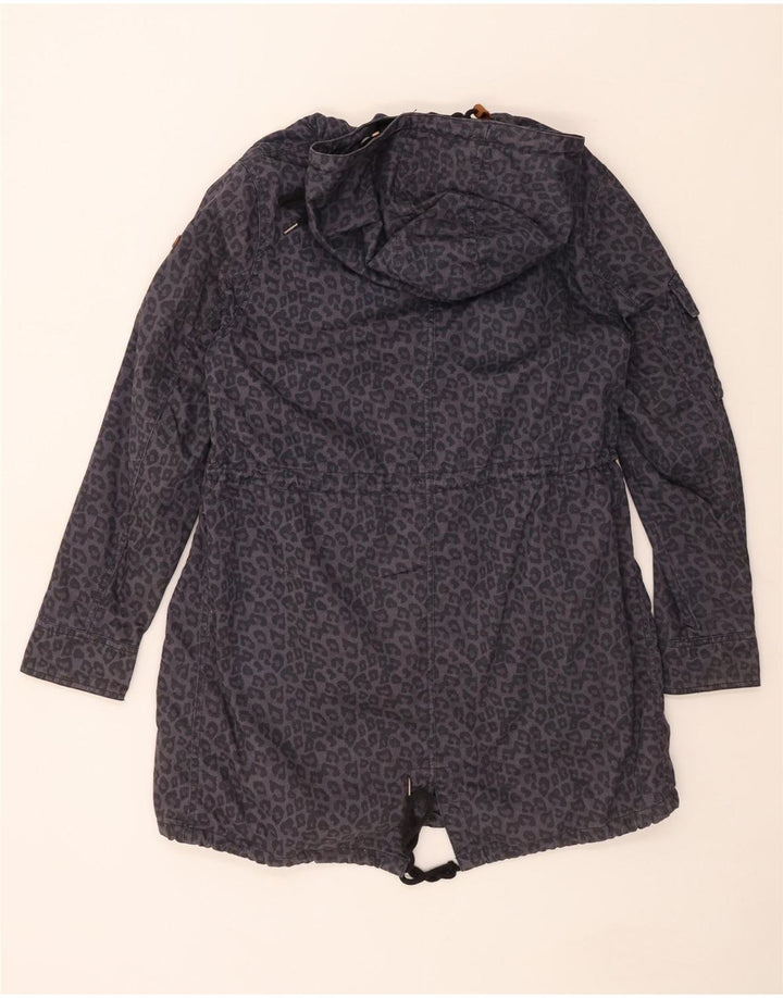 TOMMY HILFIGER Womens Parka Jacket UK 14 Medium Navy Blue Animal Print