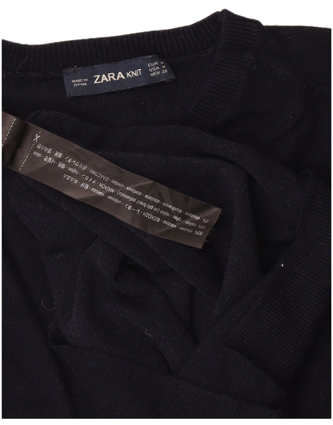 Zara Pull ras du cou pour femme UK 12 Bleu marine moyen Viscose