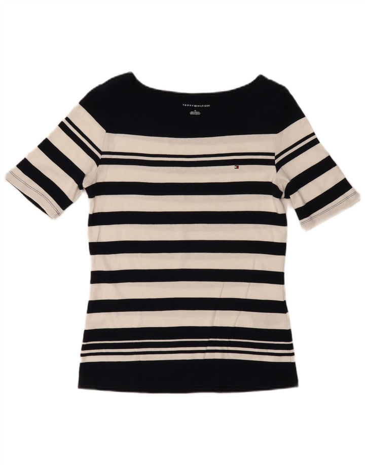 Tommy Hilfiger T-Shirt Femme Top UK 12 Coton Rayé Noir Moyen