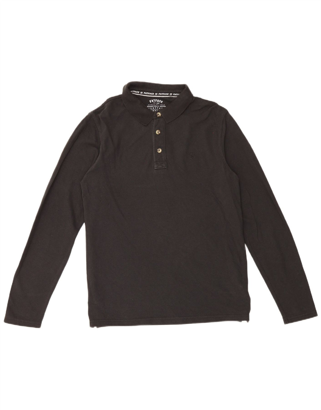 Fat Face Polo à manches longues pour homme en coton noir Taille L