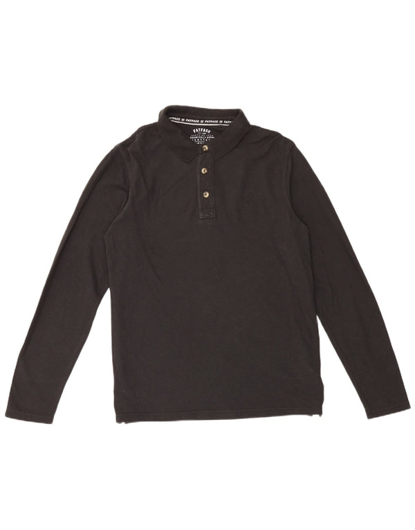 Fat Face Polo à manches longues pour homme en coton noir Taille L