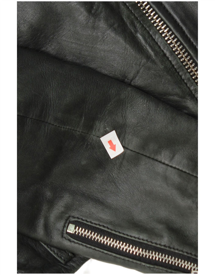 Zara Veste de motard en cuir court pour femme UK 12 Noir moyen