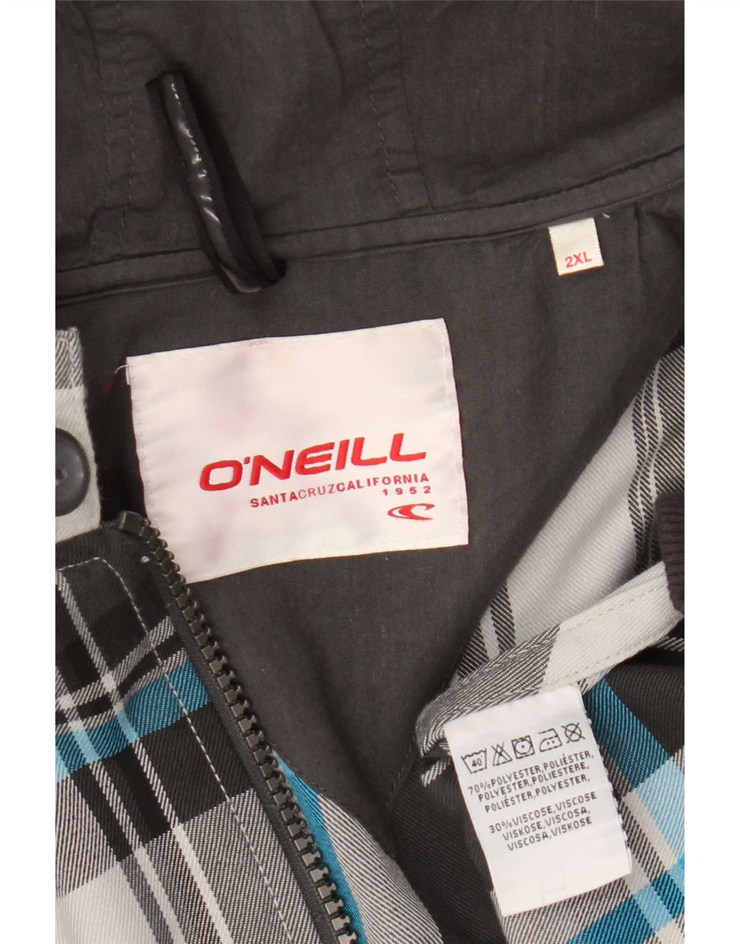 O'Neill Veste Bomber à Capuche Homme UK 44 2XL Gris Carreaux Polyester