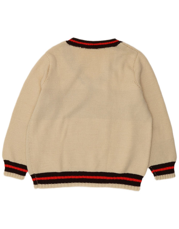 vintage Homme Col V Pull Pull XL Beige Colourblock