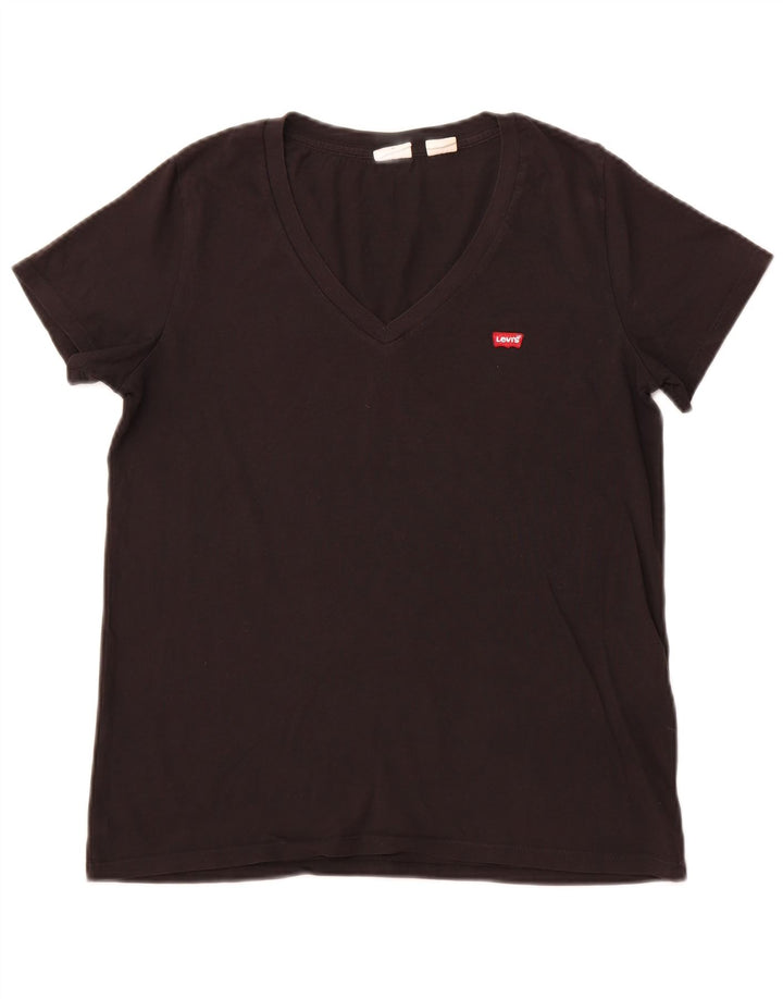 LEVI'S T-Shirt Femme UK 12 Noir Moyen Coton