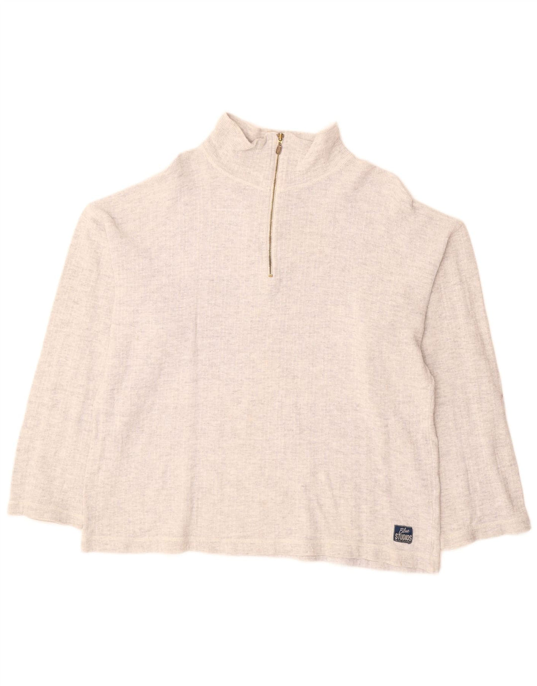 VINTAGE Pull col zippé femme UK 18 XL Gris