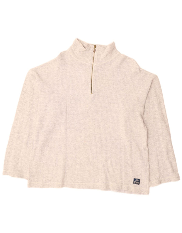 VINTAGE Pull col zippé femme UK 18 XL Gris