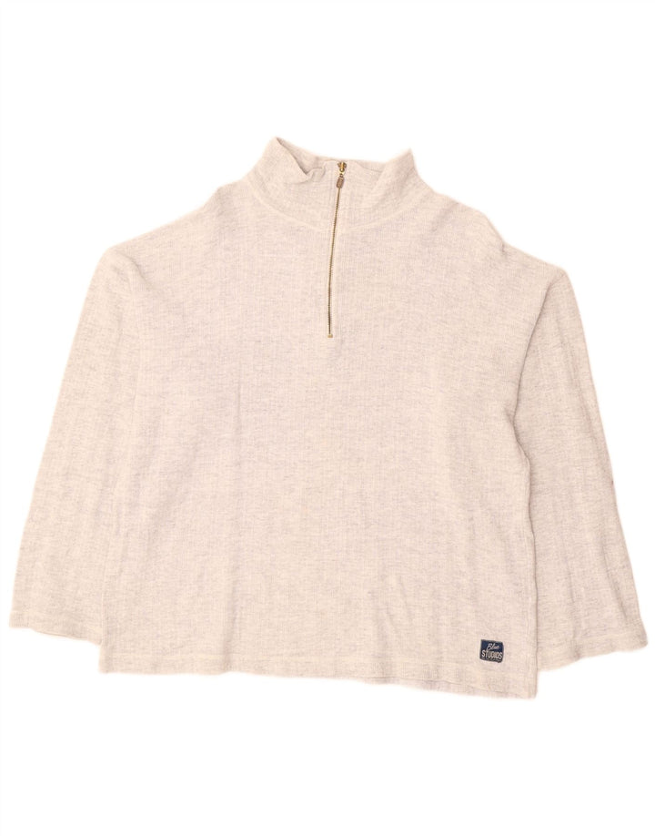 VINTAGE Pull col zippé femme UK 18 XL Gris