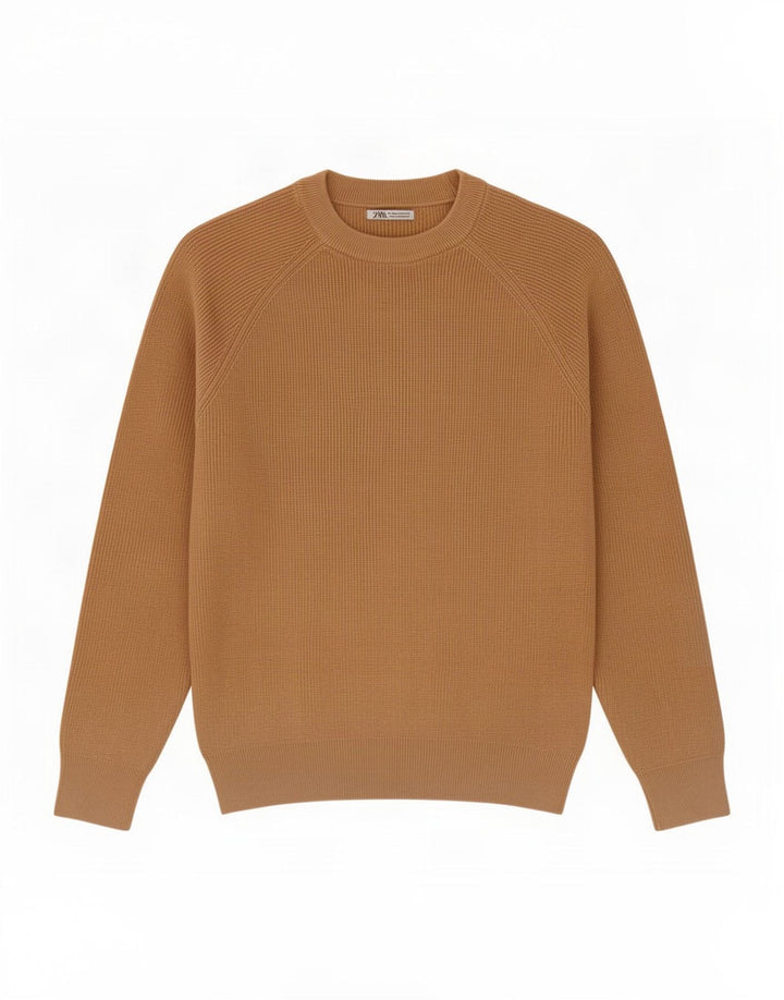 Zara Pull à col rond en coton beige moyen pour homme