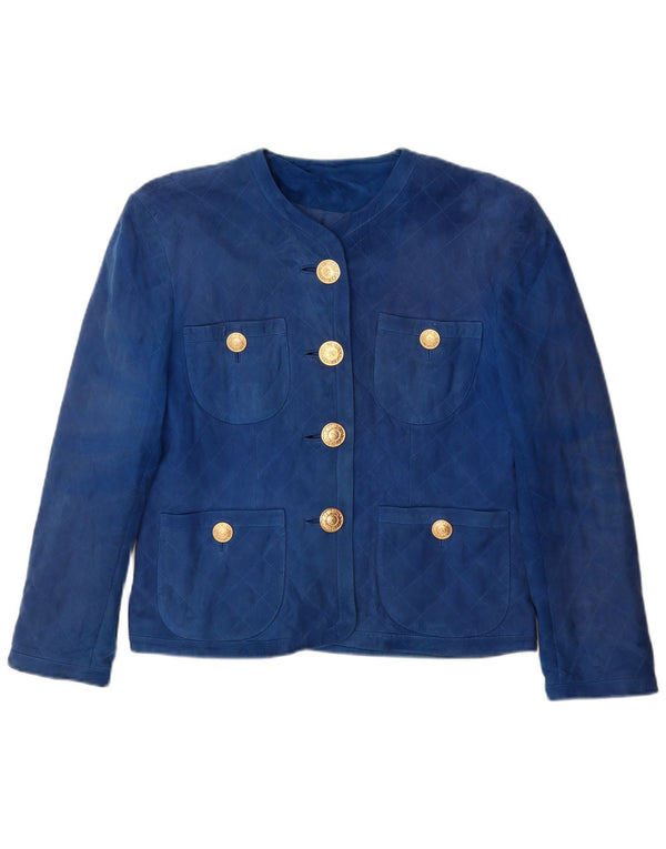 Renzo Veste Blazer En Daim À 4 Boutons Pour Femme IT 42 Cuir Bleu Moyen