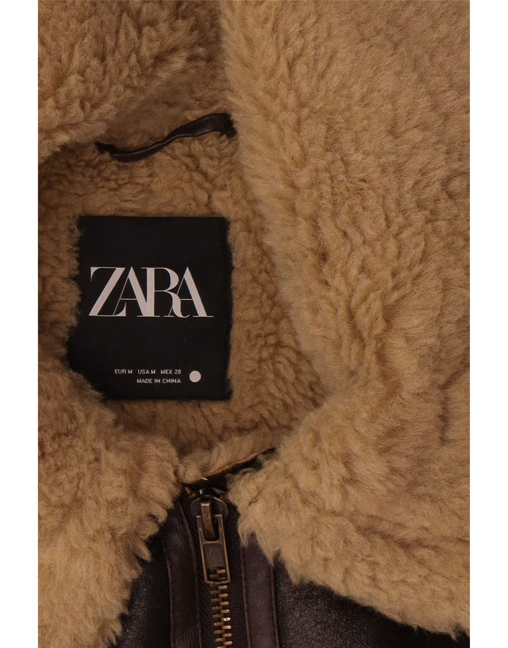 Zara Veste surdimensionnée en peau de mouton pour femme UK 14 Marron moyen