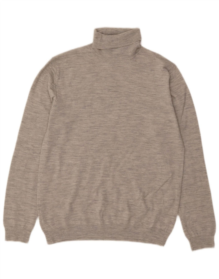 Reiss Homme Pull Col Roulé Large Gris Moucheté Laine