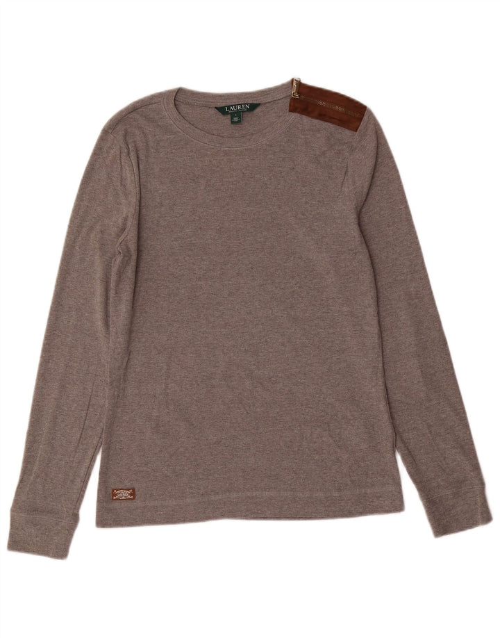 RALPH LAUREN Haut Femme Manches Longues UK 14 Grand Coton Gris