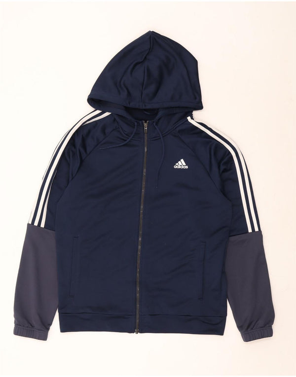 ADIDAS Pull à capuche zippé pour homme UK 44/46 Large Bleu marine Colourblock