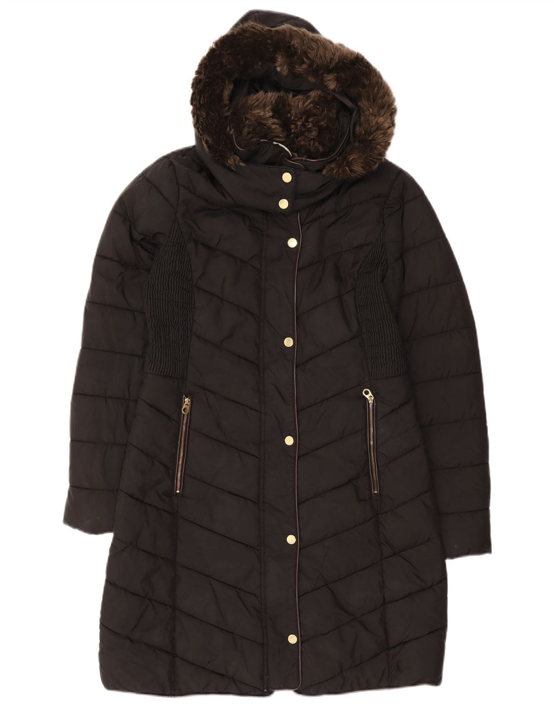 JOULES Manteau rembourré à capuche pour femme UK 10 Small Noir Polyester