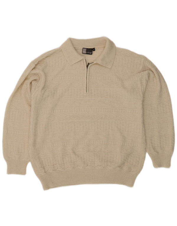Henry Morell Pull polo à col zippé pour homme XL Blanc cassé à carreaux en acrylique