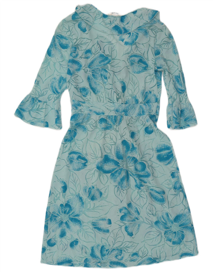 Imec Robe trapèze transparente à manches 3/4 pour femme UK 12 Bleu moyen Floral