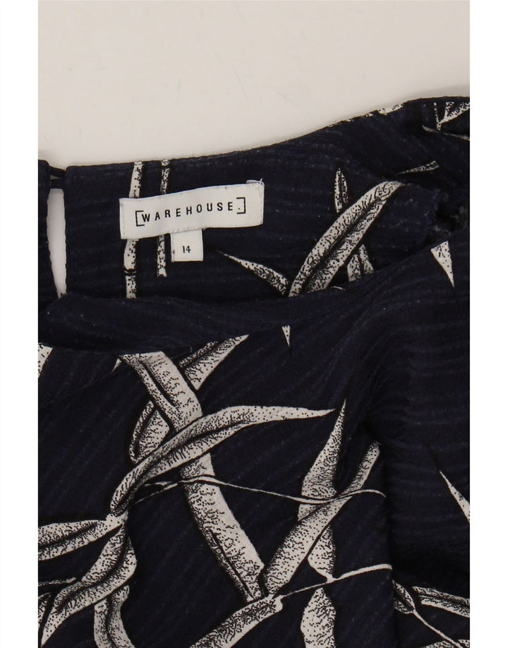 WAREHOUSE Womens Sheath Dress UK 14 Large Navy Blue Floral Polyester Vintage Warehouse and Second-Hand Warehouse from Messina Hembry 