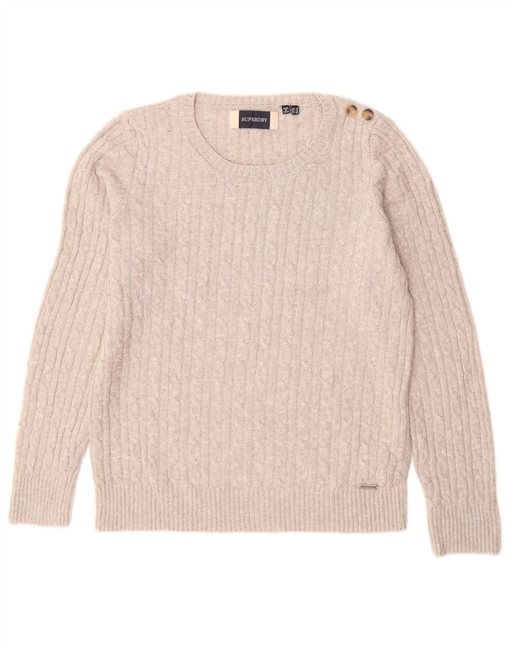 SUPERDRY Pull col bateau pour femme UK 14 Large Gris Acrylique