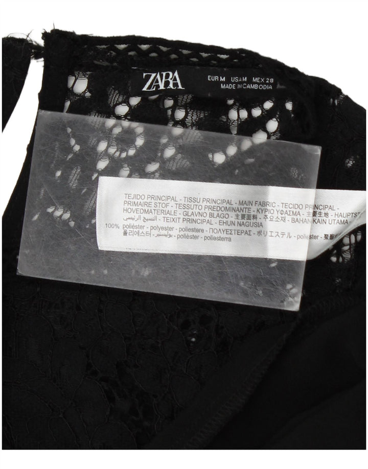 Zara Robe basique à manches longues pour femme UK 44 en polyester floral noir moyen