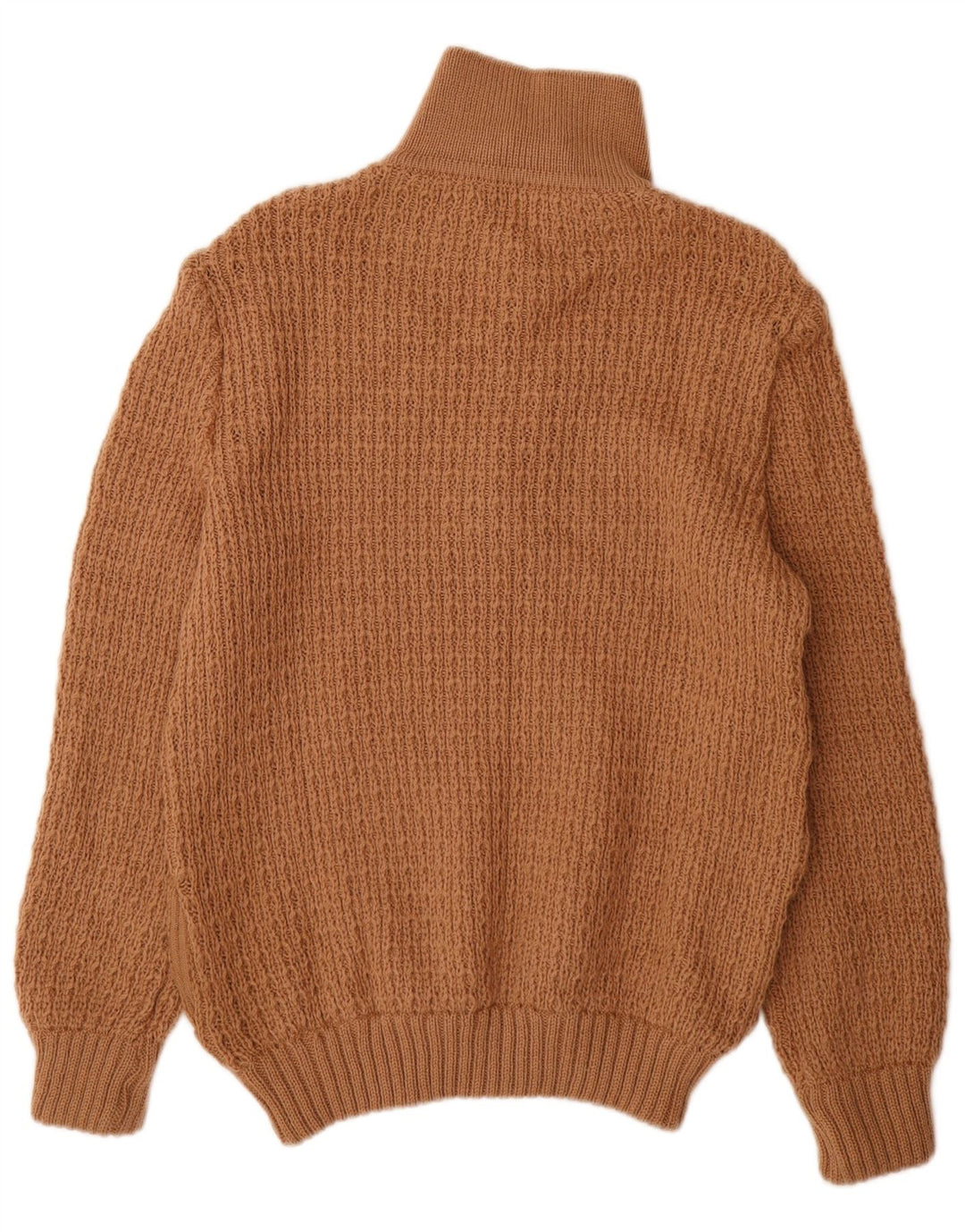 vintage Mens Button Neck Jumper Pull Marron Moyen