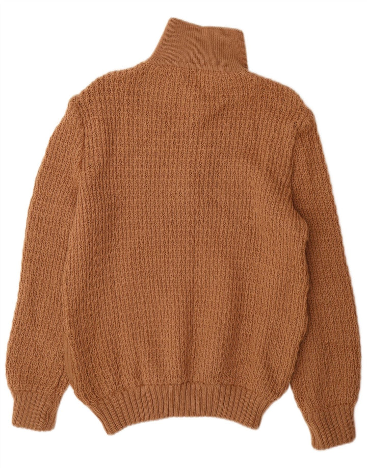 vintage Mens Button Neck Jumper Pull Marron Moyen