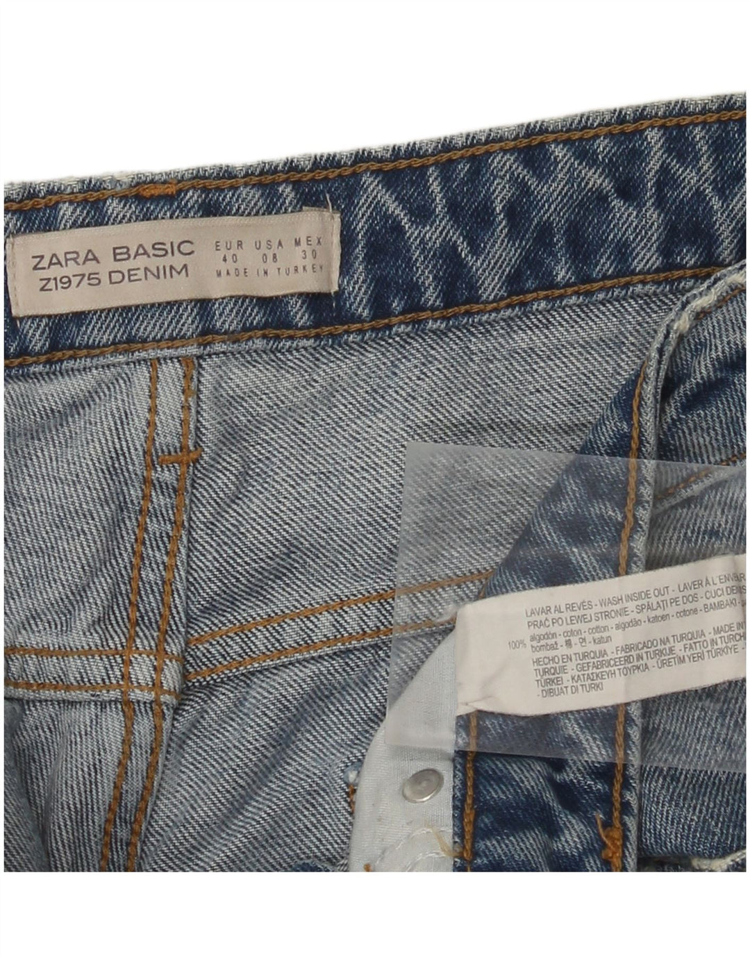 ZARA Jean court à jambe large en détresse pour femme EU 40 Medium W30 L25 Bleu