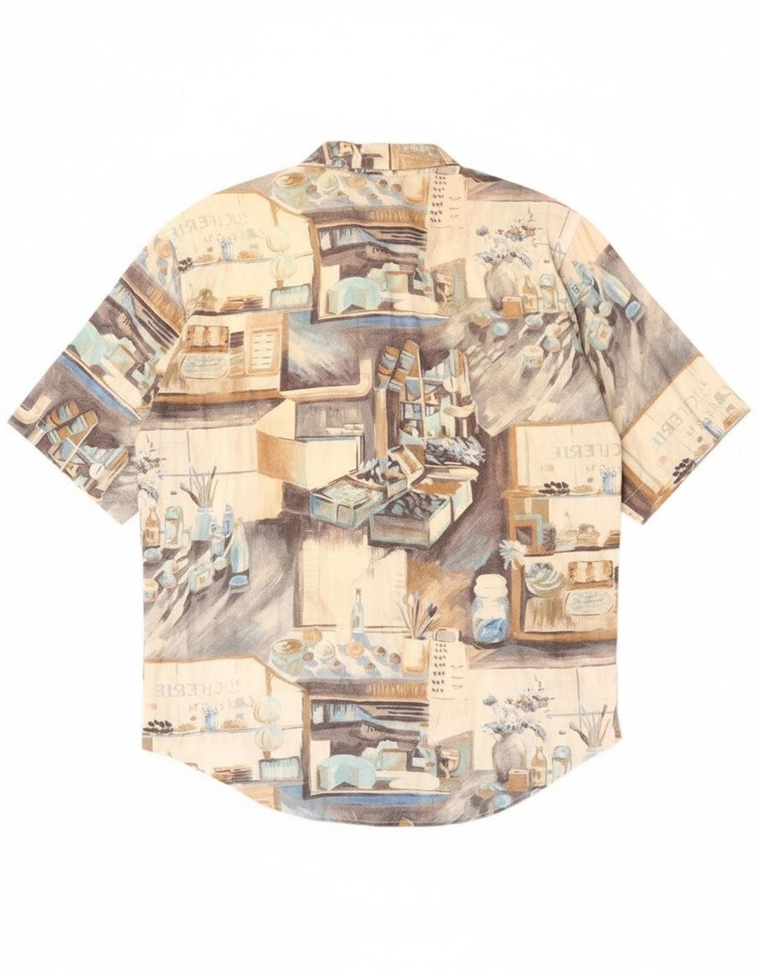 Benetton Chemise Graphique à Manches Courtes XL Beige Patchwork Coton Homme