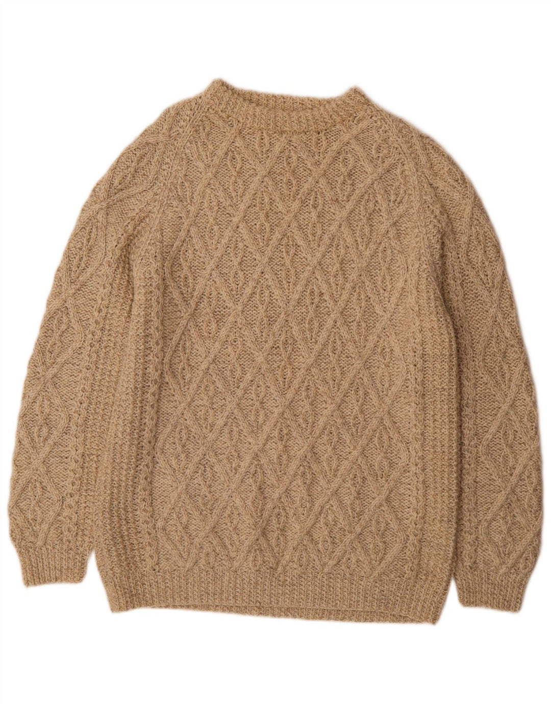 vintage Mens Crew Neck Jumper Pull Moyen Beige Géométrique