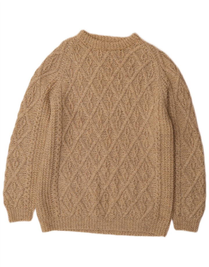 vintage Mens Crew Neck Jumper Pull Moyen Beige Géométrique
