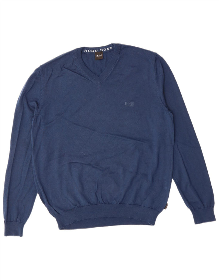 HUGO BOSS Homme Pull Col V XL Bleu Marine Laine