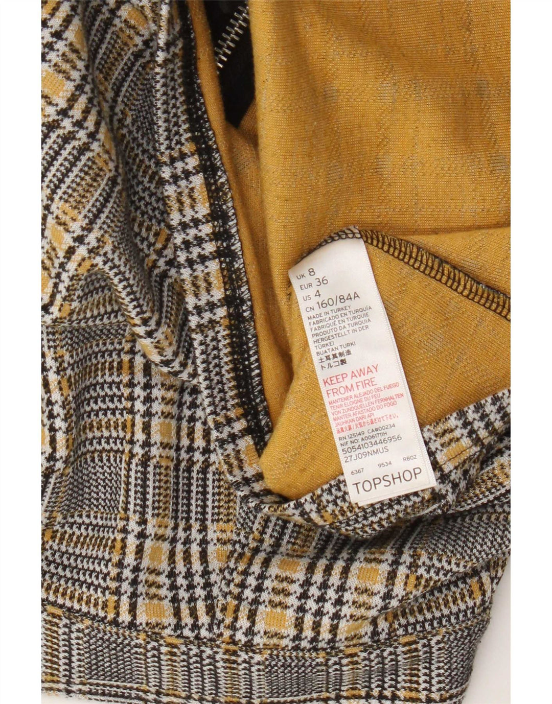 Topshop Mini jupe femme UK 8 Small W28 gris à carreaux en polyester