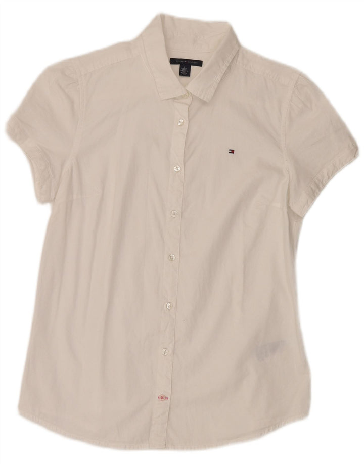 TOMMY HILFIGER Chemisier à manches courtes pour femme UK 14 Coton blanc moyen