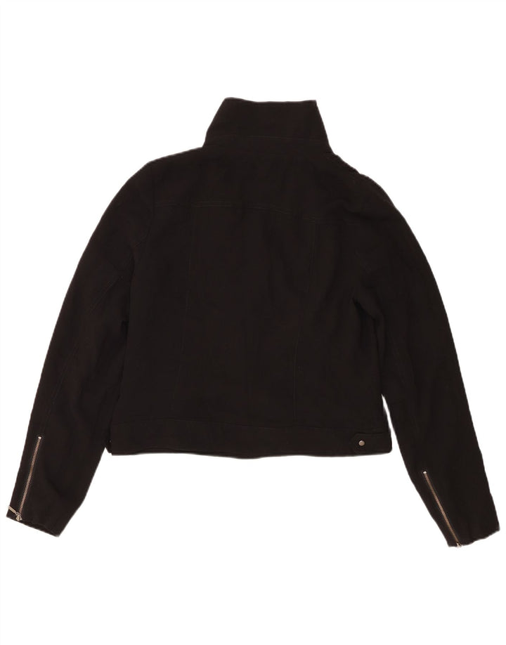 Oasis Veste de motard courte pour femme UK 12 Medium Noir Polyester