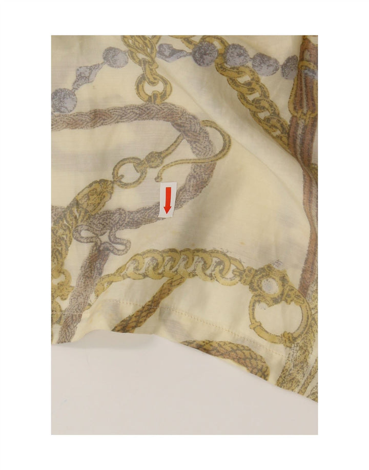 VINTAGE Femme Motif Abstrait Blouse Top UK 16 Grand Acrylique Beige