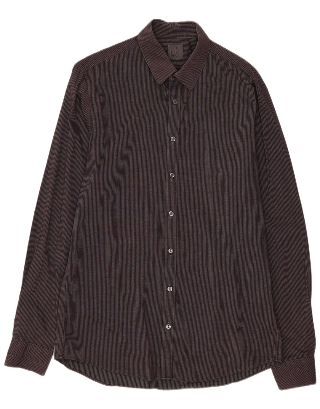 Calvin Klein Chemise slim fit pour homme Taille 39 15 1/2 Gris moyen à fines rayures