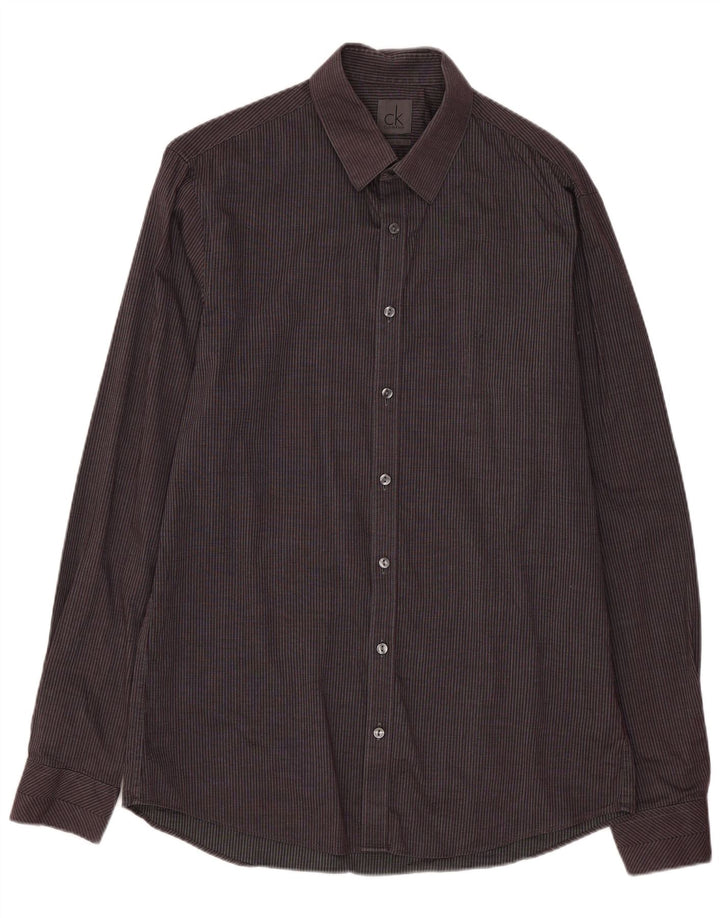 Calvin Klein Chemise slim fit pour homme Taille 39 15 1/2 Gris moyen à fines rayures