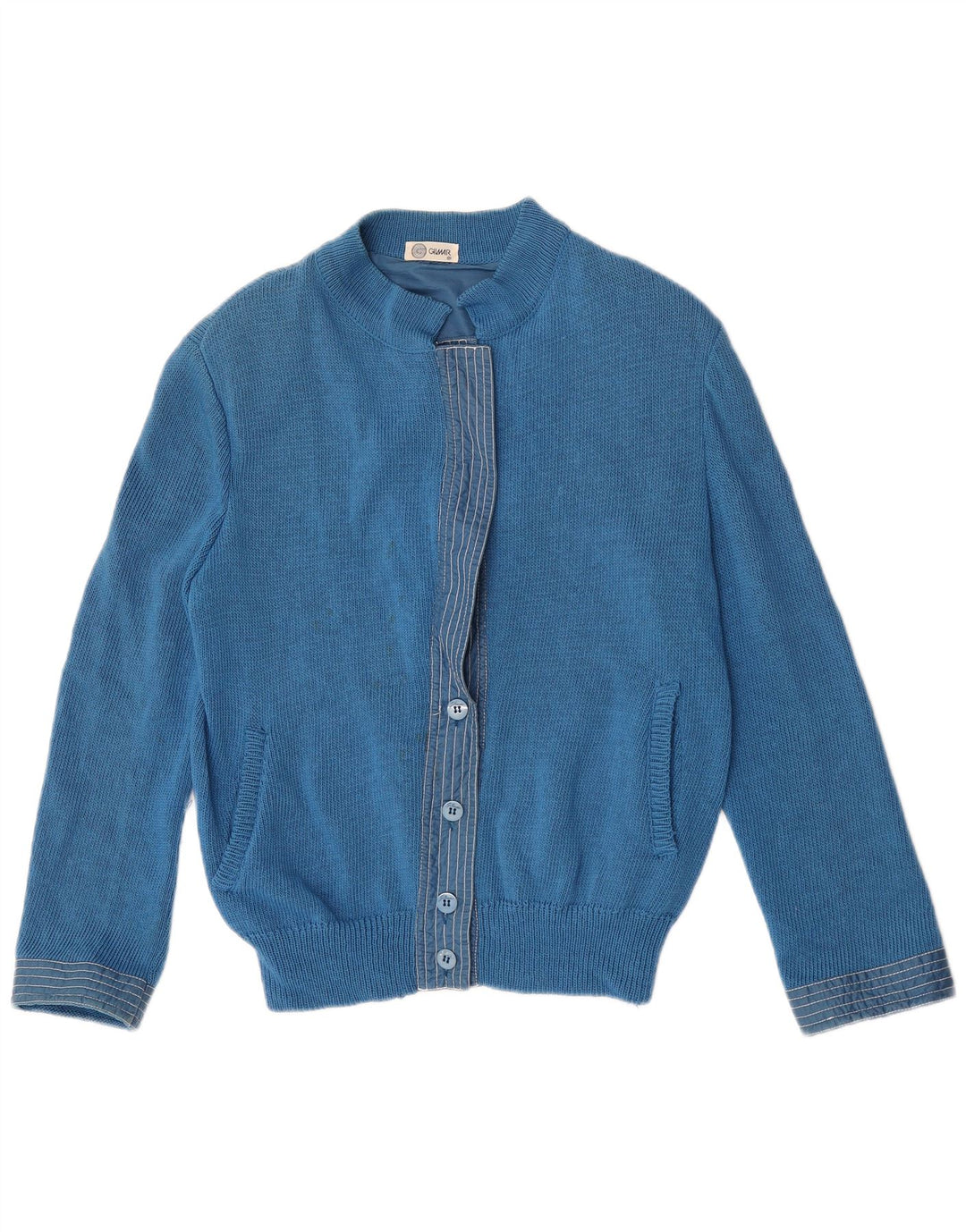 vintage Femme Cardigan Pull IT 44 Laine Bleu Moyen