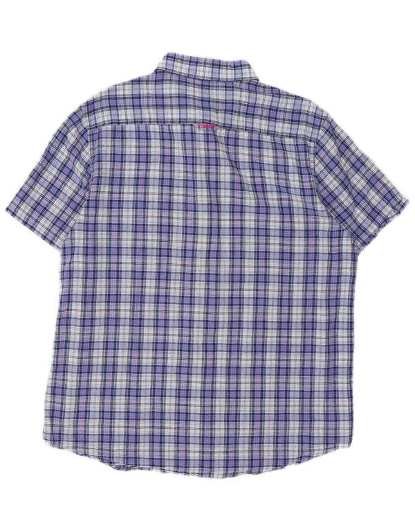 Crew Clothing Chemise à manches courtes pour homme Coupe classique XL Bleu à carreaux en coton