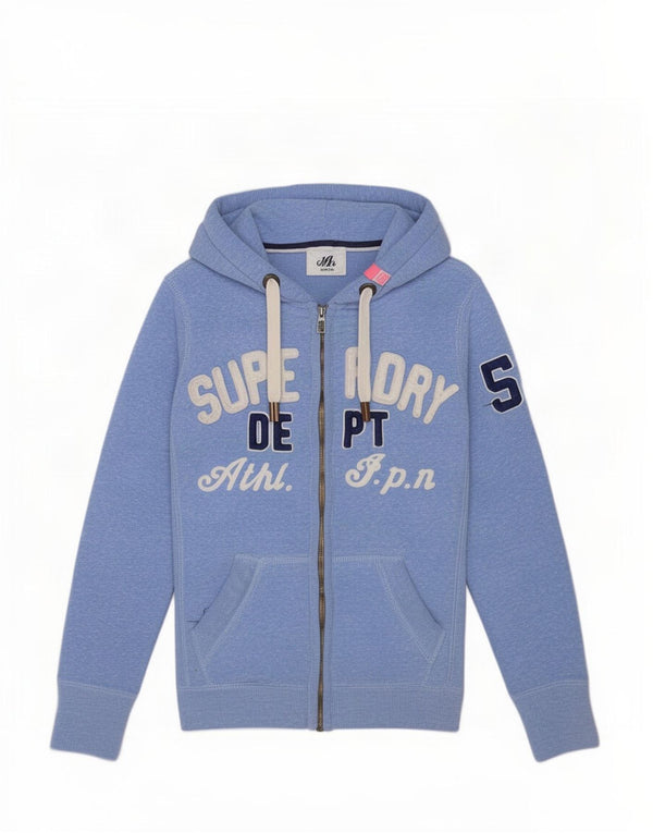Superdry Pull à capuche zippé graphique pour femme UK 10 Petit coton moucheté bleu