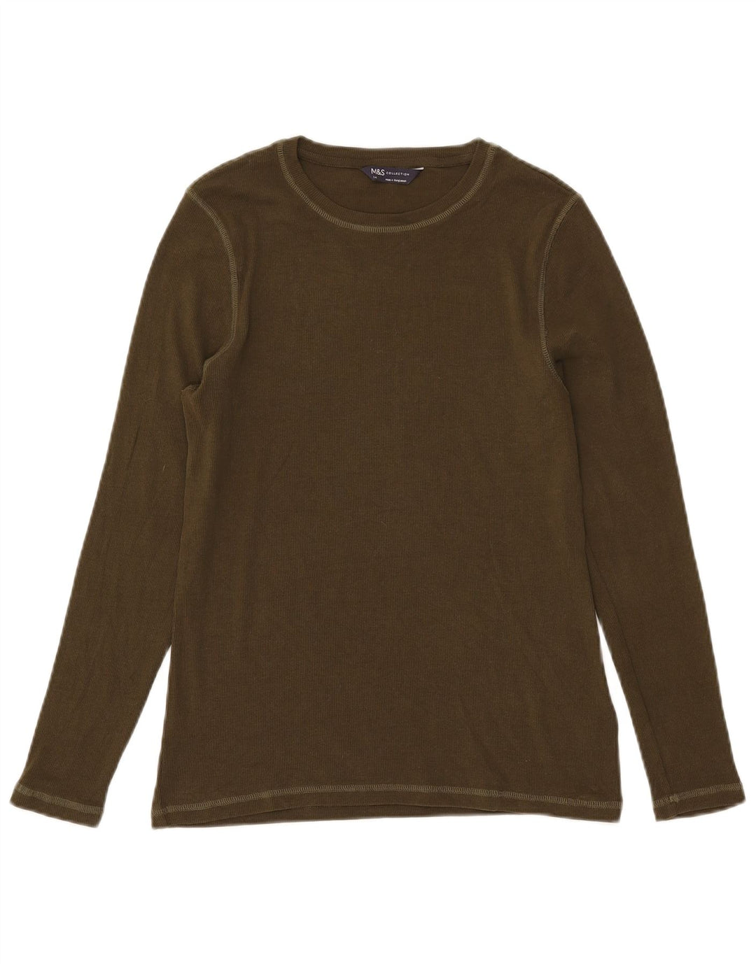 Marks & Spencer Haut à manches longues pour femme UK 44 Large Kaki Coton