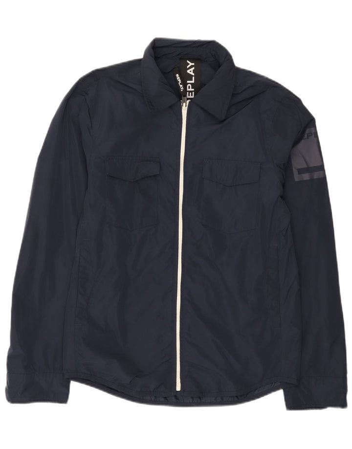 Replay Veste de pluie graphique pour homme UK 36 Small Bleu marine Polyester